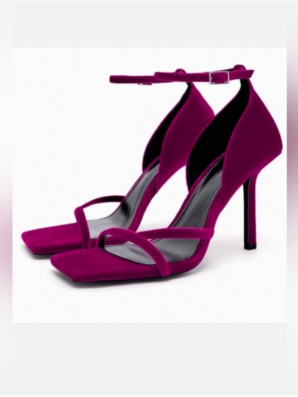 Zara Fuchsia Velvet Strappy High Heel Sandals Size 37